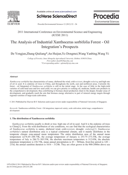 The Analysis of Industrial Xanthoceras Sorbifolia Forest - Oil Integration’S Prospects