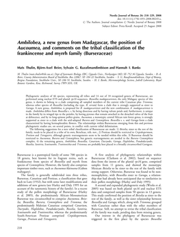 Ambilobea, a New Genus from Madagascar, the Position of Aucoumea, and Comments on the Tribal Classiﬁcation of the Frankincense and Myrrh Family (Burseraceae)