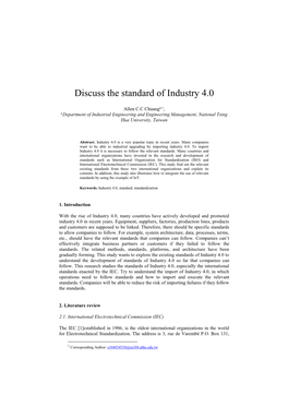 Discuss the Standard of Industry 4.0