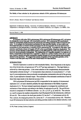 III Core (6). the a Subunit, the Dnae Gene Product (7), Has the 5' -+ 3' Polymerase Activity (8)