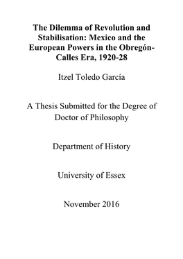 Mexico and the European Powers in the Obregón- Calles Era, 1920-28