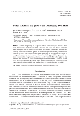 Pollen Studies in the Genus Viola (Violaceae) from Iran