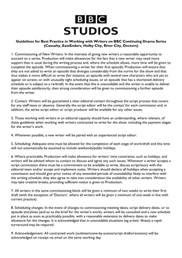 Guidelines for Best Practice in Working with Writers on BBC Continuing Drama Series (Casualty, Eastenders, Holby City, River City, Doctors)