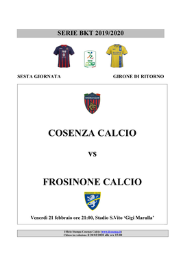 COSENZA CALCIO Vs FROSINONE CALCIO