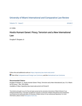 Hostis Humani Generi: Piracy, Terrorism and a New International Law