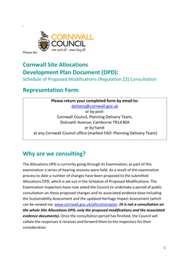 Cornwall Site Allocations Development Plan Document (DPD): Schedule of Proposed Modifications (Regulation 22) Consultation