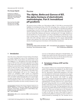 Immobilized Ph Gradients / Preparative Focusing / Two-Dimensional Maps DOI 10.1002/Elps.200600256