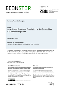 Jewish and Armenian Population at the Base of Iasi County Development