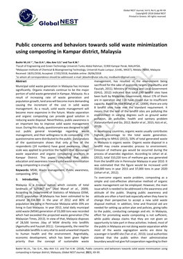 Public Concerns and Behaviors Towards Solid Waste Minimization Using Composting in Kampar District, Malaysia