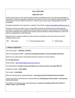 1. Tilley Award 2006 Application Form Please Ensure That You Have Read