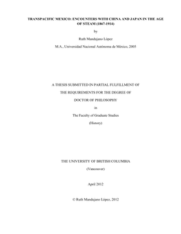 Transpacific Mexico: Encounters with China and Japan in the Age of Steam (1867-1914)