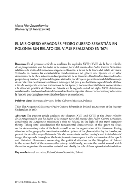 El Misionero Aragonés Pedro Cubero Sebastián En Polonia: Un Relato Del Viaje Realizado En 1674