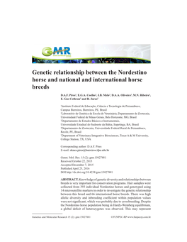 Genetic Relationship Between the Nordestino Horse and National and International Horse Breeds