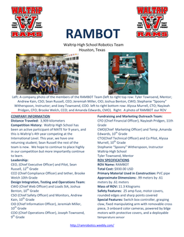 RAMBOT Waltrip High School Robotics Team Houston, Texas