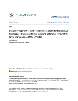 Larval Development of the Hooked Mussel, Brachidontes Recurvus