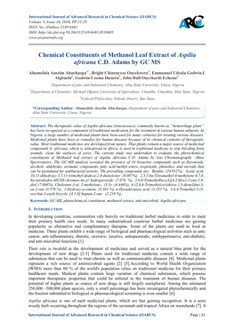 Chemical Constituents of Methanol Leaf Extract of Aspilia Africana C.D. Adams by GC MS