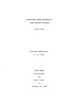 Youngstown State University Oral History Program, on Idora Park, by Scott Smith, at Debartolo Hall, on October 22, 1990 at 2:10 P.M