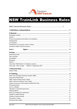 NSW Trainlink Business Rules
