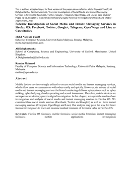 Forensic Investigation of Social Media and Instant Messaging Services in Firefox OS: Facebook, Twitter, Google+, Telegram, Openw