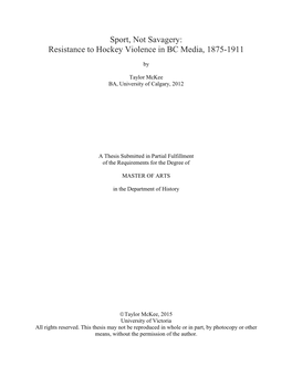 Resistance to Hockey Violence in BC Media, 1875-1911