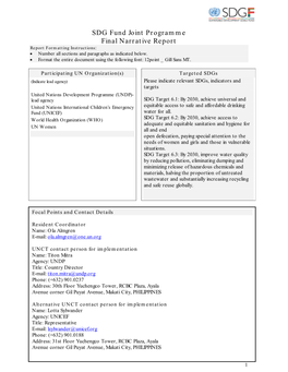 SDG Fund Joint Programme Final Narrative Report Report Formatting Instructions:  Number All Sections and Paragraphs As Indicated Below