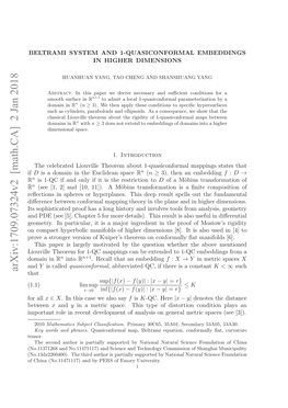 Beltrami System and 1-Quasiconformal Embeddings In