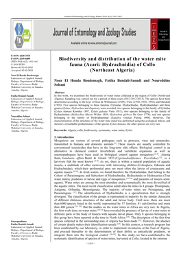 Acari: Hydrachnidia) of Collo Received: 01-01-2018 Accepted: 02-02-2018 (Northeast Algeria)