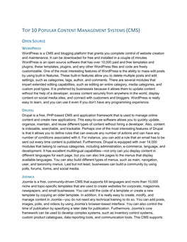 Top 10 Popular Content Management Systems (Cms)
