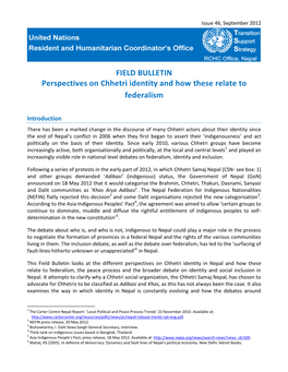 FIELD BULLETIN Perspectives on Chhetri Identity and How These Relate to Federalism