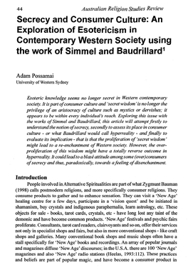 Secrecy and Consumer Culture: an Exploration of Esotericism in Contemporary Western Society Using the Work of Simmel and Baudrillard1