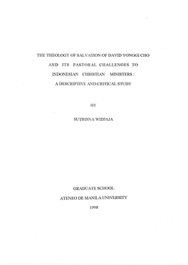 The Theology of Salvation of David Yonggi Cho and Its Pastoral Challenges to Indonesian Christian Ministers