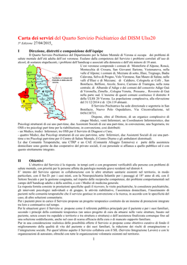 Carta Dei Servizi Del Quarto Servizio Psichiatrico Del DISM Ulss20 5° Edizione 27/04/2015