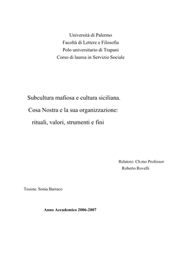 Subcultura Mafiosa Cultura Siciliana