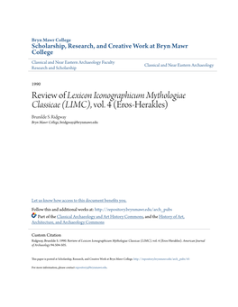 Review of Lexicon Iconographicum Mythologiae Classicae (LIMC), Vol