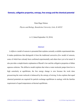 Osmosis, Colligative Properties, Entropy, Free Energy and the Chemical Potential