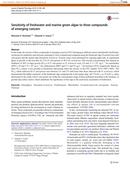 Sensitivity of Freshwater and Marine Green Algae to Three Compounds of Emerging Concern