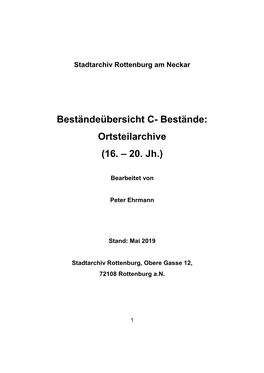 Beständeübersicht: C-Bestände: Ortsarchive