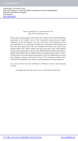 The Cambridge Companion to the Pre-Raphaelites Edited by Elizabeth Prettejohn Frontmatter More Information
