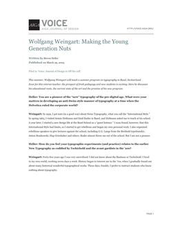 Wolfgang Weingart: Making the Young Generation Nuts