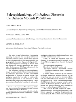 Paleoepidemiology of Infectious Disease in the Dickson Mounds Population