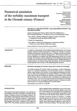 Numerical Simulation of the Turbidity Maximum Transport in the Gironde