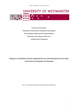 Diaspora's Contribution to the Developmental Process of the Homeland: the Case Study of the Eritrean Community in Switzerland