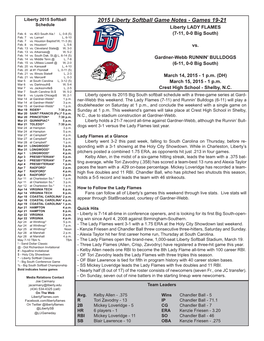 2015 Liberty Softball Game Notes - Games 19-21 Schedule Liberty LADY FLAMES Feb