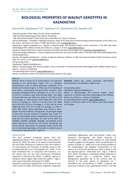 Biological Properties of Walnut Genotypes in Kazakhstan