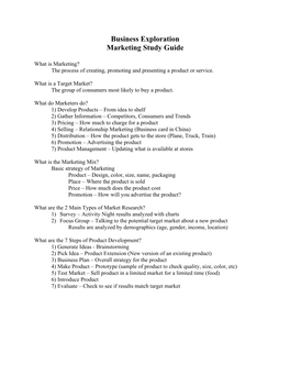 BE Marketing Study Guide