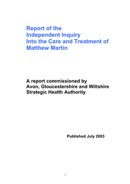 Report of the Independent Inquiry Into the Care and Treatment of Matthew Martin