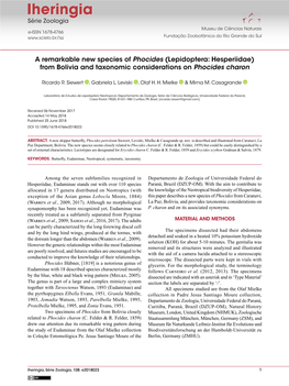 (Lepidoptera: Hesperiidae) from Bolivia and Taxonomic Considerations on Phocides Charon