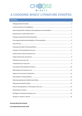 A Choosing Wisely Literature Synopsis