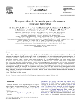 Divergence Times in the Termite Genus Macrotermes (Isoptera: Termitidae)