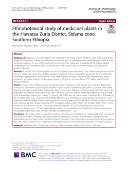 Ethnobotanical Study of Medicinal Plants in the Hawassa Zuria District, Sidama Zone, Southern Ethiopia Banchiamlak Nigussie Tefera1,2 and Young-Dong Kim1*